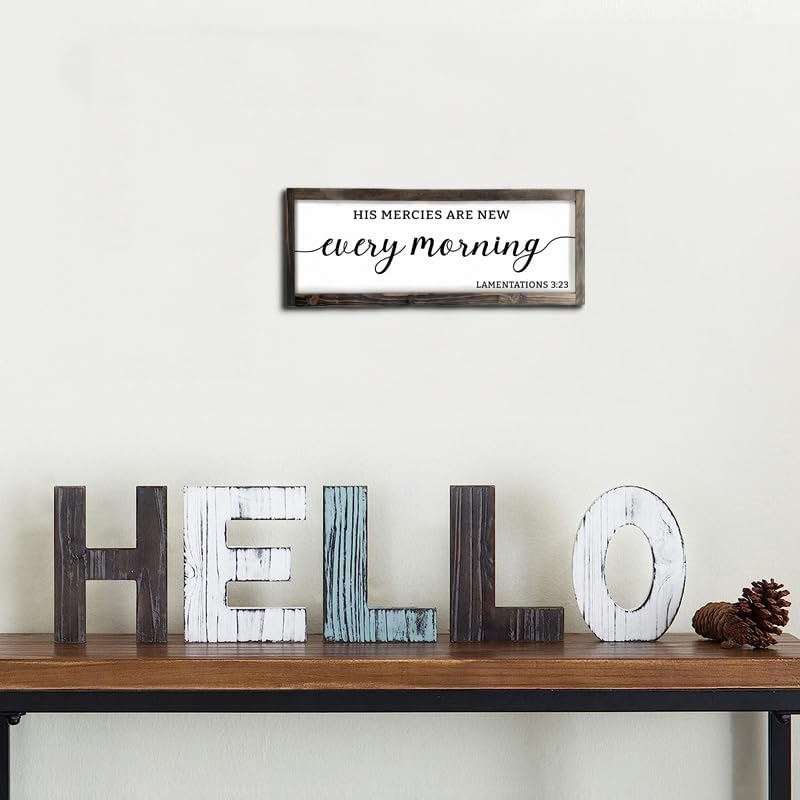 Dazingart Farmhouse Bible Verse Sign, His Mercies Art New Every Morning, Scripture Wall Decor Baptism Lord Is Faithful Sign (Every Morning)