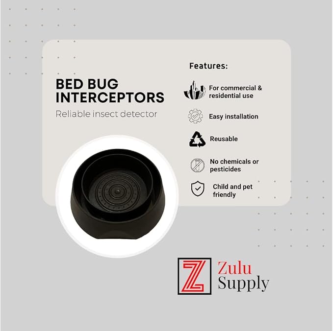 Bed Bug Interceptor Traps – Black 4-Pack Passive Monitor & Detection Trap – Universal Fit for Bed & Furniture Legs – Reusable Non-Climbable Wall Pest Control Protection (Black 4-Pack)