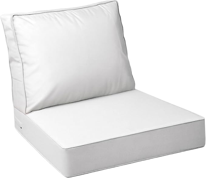 AAAAAcessories Outdoor Deep Seat Cushions with Double Welted Pillow, Waterproof, Fade-Resistant Patio Furniture Replacement Cushions, 25.5" x 25.5" x 5" + 25.5" x 19", Creamy White