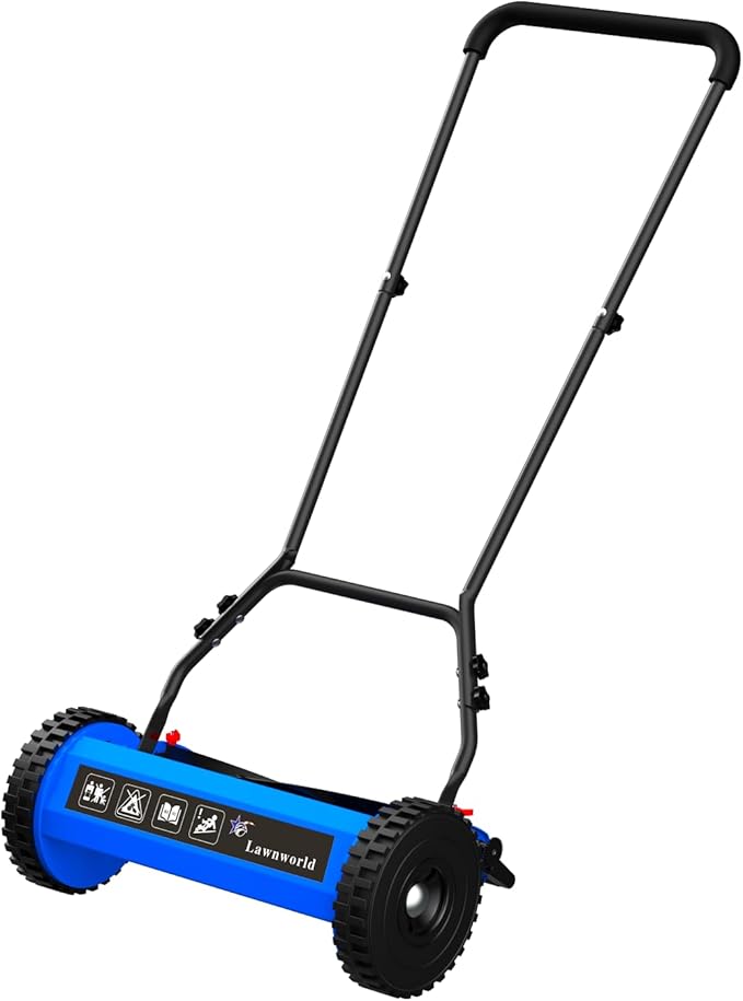 14-Inch Reel Lawn Mower with Tool-Free Blade Adjustment, 5-Blade Manual Push Lawn Mower, 5-Position Height Adjustable Hand Push Reel Mower for Small Yards