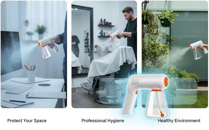 Cordless Sanitization Fogger with Blue Light, Electric Nano Spray Gun, 2-Gear Adjustable, 2000 Mah Battery, Portable Sprayer for Home, Office, Car