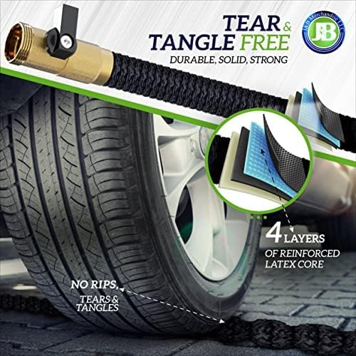 J&B XpandaHose 50ft Expandable Garden Hose- Heavy Duty Superior Strength 3750D - 4 -Layer Latex Core - Extra Strong Brass Connectors and Storage Bag (Black 50)