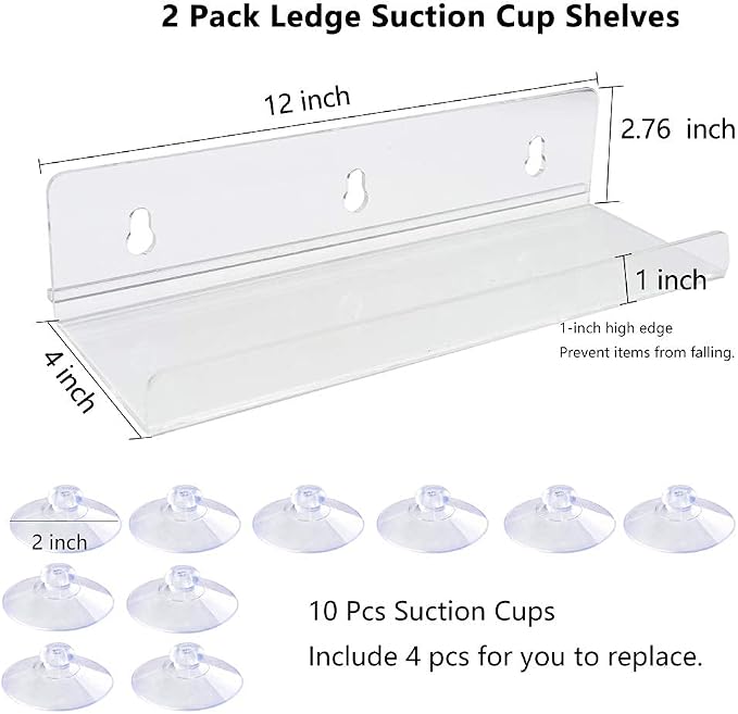 2 Pack Ledge Suction Cup Window Shelf 12 Inch Acrylic Window Box Shelf for Plants Indoor Hold Window Planter Succulents Flowers or Herbs