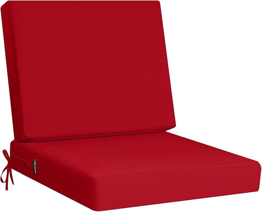 idee-home Outdoor Chair Cushions for Patio Furniture, Outdoor Seat Cushion | Waterproof Hampton Bay Deep Seat Replacement Couch Cushions for Garden Lawn Backyard Deck 24 x 26 Red