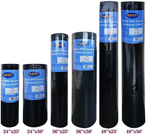 Black PVC Coated Hardware Cloth 24 Inch x 50 Foot -1/2 Inch x 1/2 Inch 19GA