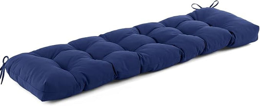 IASEAHK Outdoor Bench Cushion 48x18x5 Inch, Waterproof & Fade-Resistant Patio Furniture Cushions, Tufted Memory Foam Indoor/Outdoor Cushions for Couch Swing with Non-Slip Backing & Straps, Navy Blue