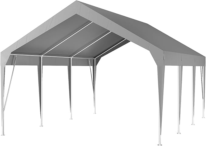 12x20 FT Heavy Duty Carport with Frame, Upgraded Portable Car Canopy with Adjustable Height 9.3-10 FT, Waterproof & UV-Resistant Garage Shelter for Car, Boat, Party, and Outdoor Storage(Grey)
