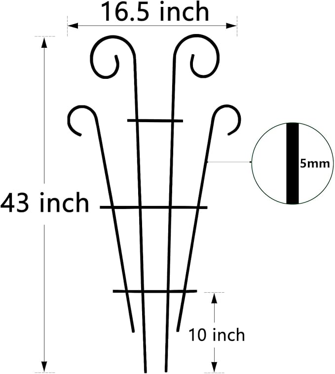 Thealyn 4 Pack 43 Inch Plant Trellis for Potted Plants, Metal Garden Trellis for Climbing Plants, Indoor Outdoor Decorative Vine Support for Pots, Wave Shape, Black