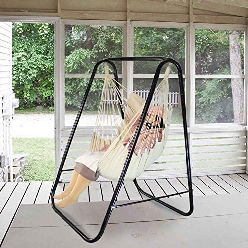 Hammock Chair Stand with Large Hanging Padded Indoor Swing,Easy to Assemble Sturdy Hammock Chair with Stand,MAX Capacity up to 500 LBS,Heavy-Duty Steel Hammock Stand for Indoor Outdoor(White)