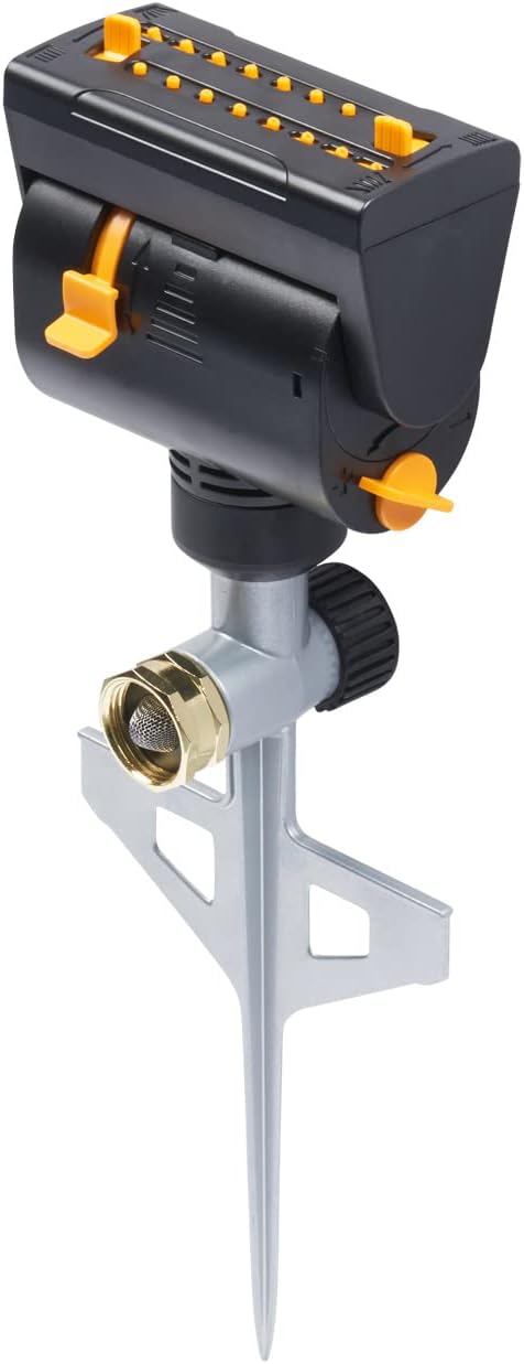 Mini Oscillator on Step Spike & Flexzilla Garden Hose 5/8 in. x 25 ft, Heavy Duty, Lightweight, Drinking Water Safe, ZillaGreen - HFZG525YW-E