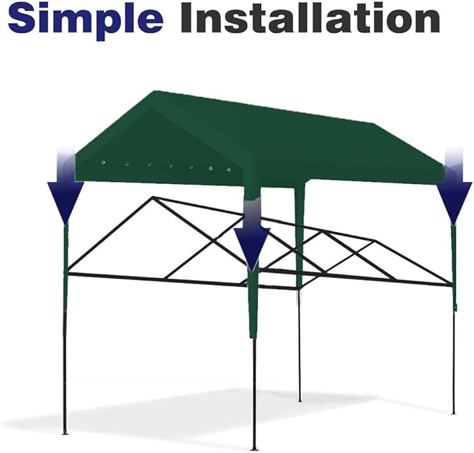 Carport Replacement Canopy, Replacement Top Cover for 10' x 20' Carport Frame, 180G PE Fabric Waterproof & UV Protected Tarp with Ball Bungees, Green (Only Top Cover, Frame is not Included)