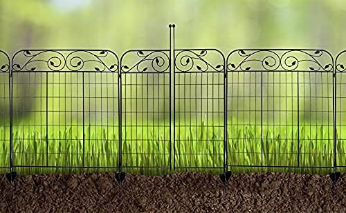 1 Pack 44 Inches x 36 Inches Black Coated Steel Decorative Garden Fence Gate with 8 Leaves, Heavy Duty Metal Wire Border Gate