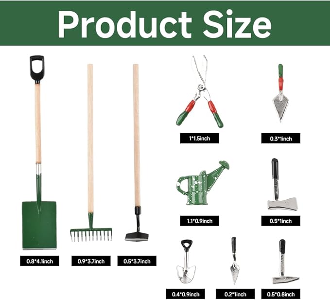 HUIANER Miniature Garden Tools 10pcs Mini Farm Tools Garden Rake Zen Shovel Model 1:12 Miniature Farm Tools Dollhouse Accessories