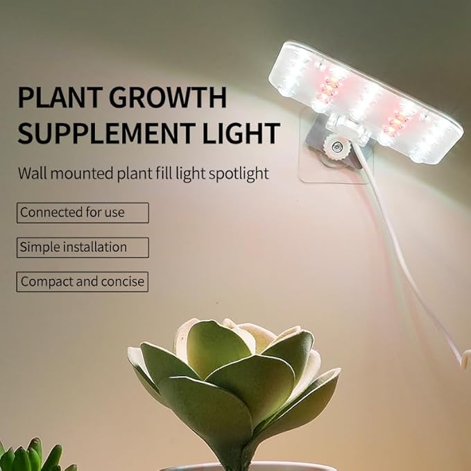 Grow Lights for Indoor Plants, Full Spectrum Panel Lamp with Timer (6H/10H/12H), Auto On/Off, 4 Dimming Levels, Slim Design for Under-Shelf or Wall Mount Use (No Adapters)