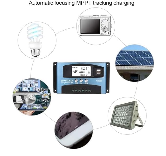 MPPT 100A 12V/24V Auto Focus Tracking Solar Panel Charge Controller Regulator with Dual USB Port,LCD Display, New Mppt Technical