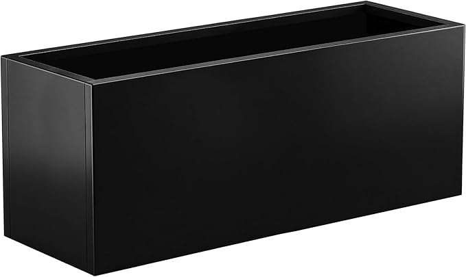 Metal Planter Box 46” x 16” x 16”, Heavy Duty Tall Rectangle Planter Box with with Drainage Holes & Rust-Proof Coating, Modern Outdoor/Indoor Black Planter Box for Porch, Garden, Patio, Yard