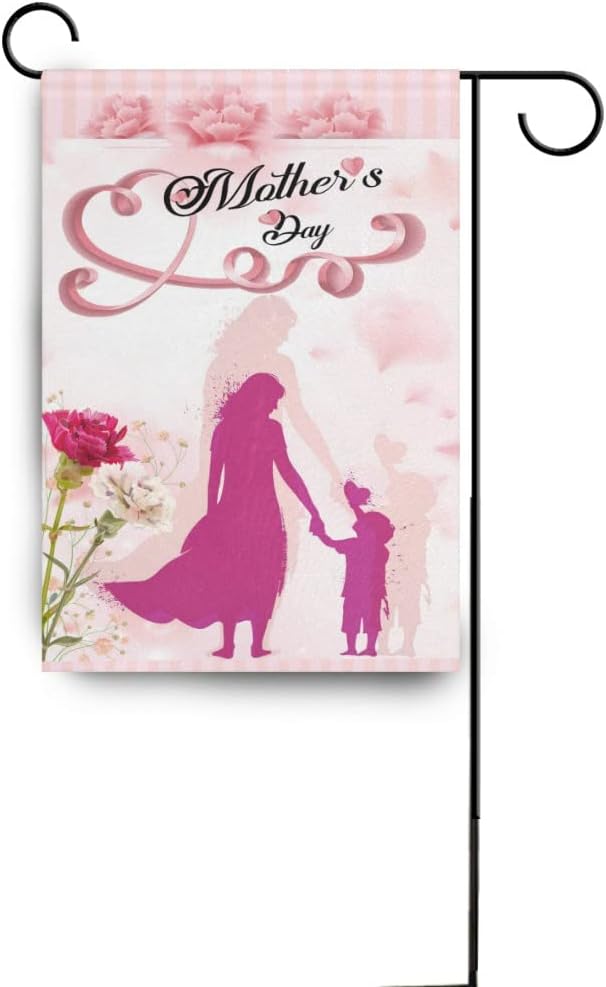 Wamika Mother's Day Garden Flag Pink Flowers Carnations Double Sided Flags 28" x 40" Happy Mothers Day Love Hearts Large House Flag House Banner Yard Outdoor Porch Decorations