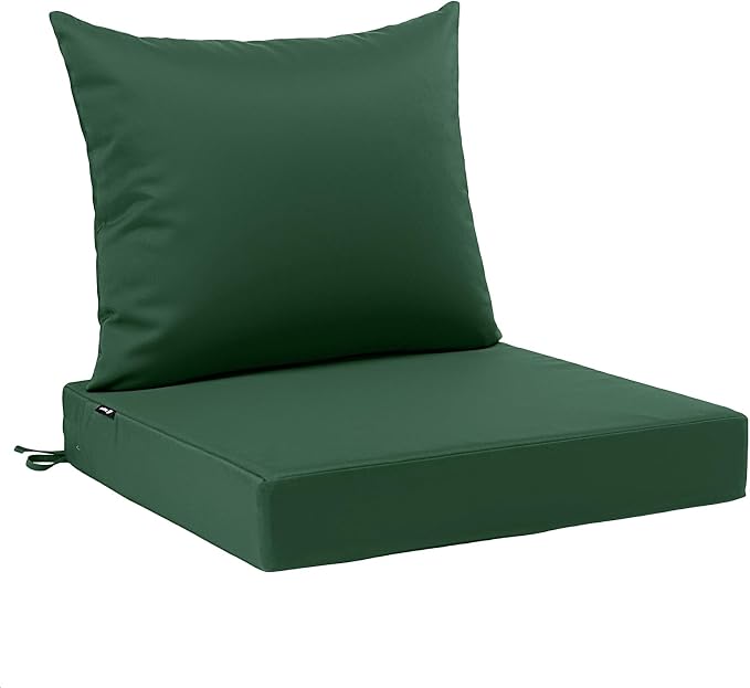 Favoyard Outdoor Patio Seat Cushion Set, 22x22 Inch, Water & Fade Resistant | Removable Cover Patio Furniture Cushion, Deep Seat & Back Cushion, Tie Straps Pads for Chair, Sofa, Couch, Dark Green