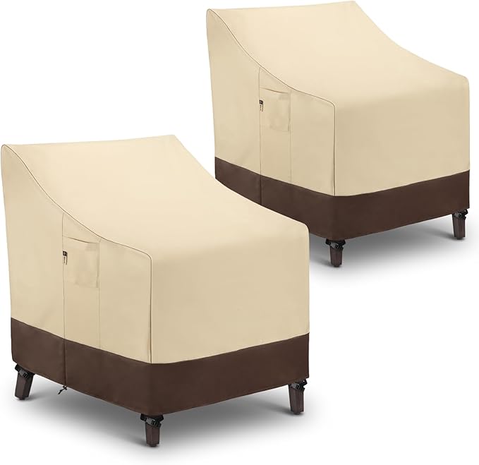 Arcedo Waterproof Patio Chair Covers, Heavy Duty Outdoor Lounge Chair Covers, Patio Furniture Covers for Lawn Swivel Rocking Chairs, All Weather Protection, 34"W x 37"D x 36"H, 2 Pack, Beige & Brown