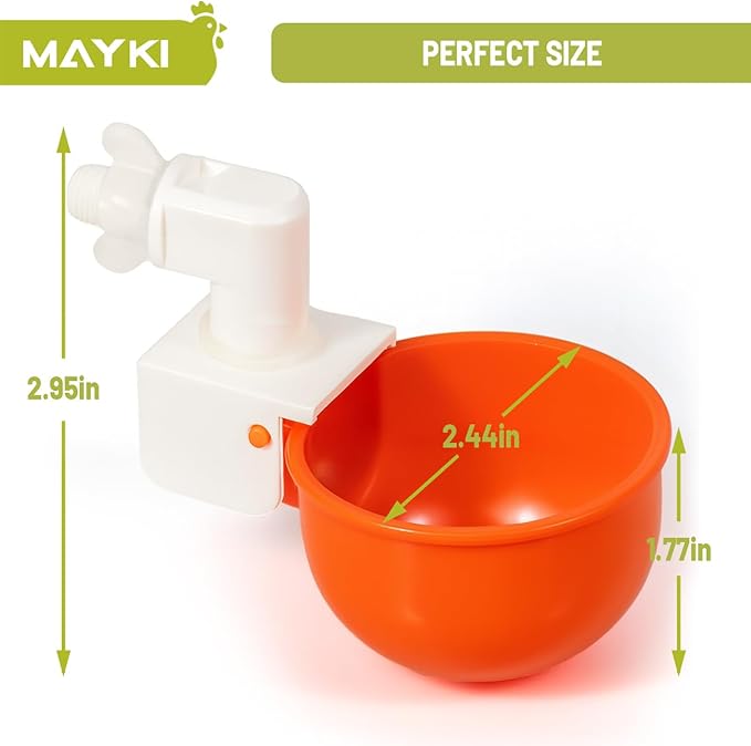 MAYKI Chicken Waterer Cups, 4-Pack Automatic Water Dispenser, No-Leak Poultry Waterer for Coop Buckets & DIY Systems, Large Water Cups for MAYKI Waterer Set, Durable PVC