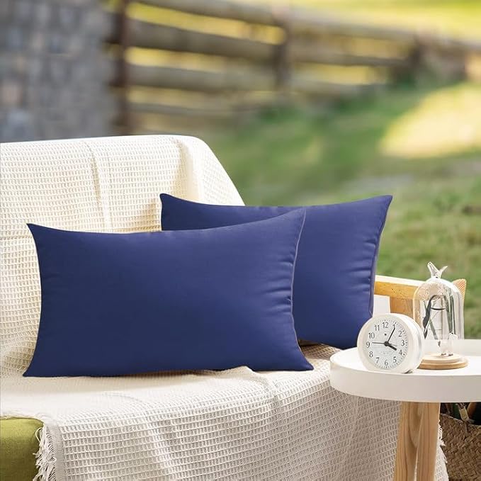 VAKADO 12X20 Throw Pillow Covers Decorative Outdoor Waterproof DarkBlue Outside Patio Furniture Cushion Cases Decor for Garden Bench Porch Couch Tent Set of 2