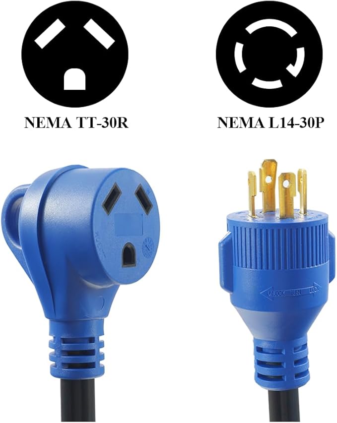 Generator to RV Adapter Cord 30 Amp 4-Prong Twist Lock NEMA L14-30P to TT-30R,12 Inch Heavy Duty 30 Amp Adapter for RV Backup Power,Rated 30A 125V