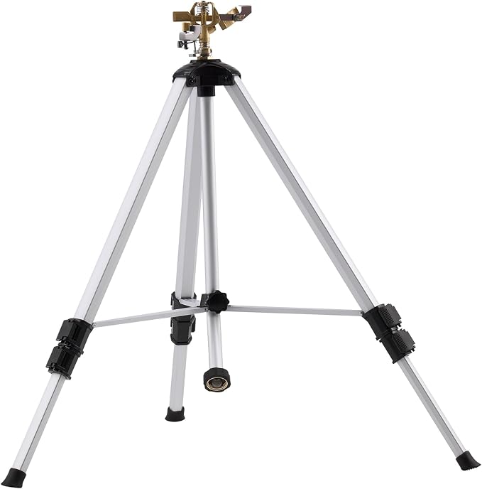VEVOR Impact Sprinkler on Tripod Base, Heavy Duty Tripod Sprinklers with Brass Head & 3/4" Connector, 360 Degree Large Area Coverage Irrigation Sprinkler, Adjustable Heights, for Yard Gray