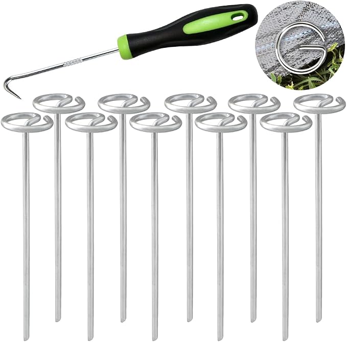 Bakulyor 100Pcs Circle Top Landscape Staples, 6 Inch Garden Stake 9 Gauge Galvanized Landscape Fabric Stakes, Heavy Duty Yard Ground Pins for Outdoor Gardening Weed Barrier Sod Fabric - Silver 6"