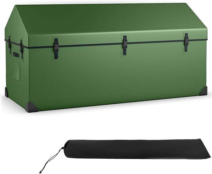 Goplus Outdoor Storage Box, 174 Gallon All Weather Outside Storage Container w/Convenient Handles & Breathable Mesh Vent, Large Waterproof Tarpaulin Deck Box for Poolside, Garden, Yard, Camping, Green