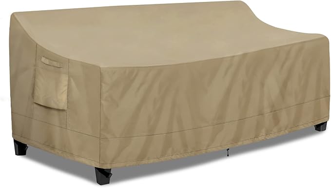 PureFit Outdoor Couch Cover Waterproof Patio Sofa Furniture Covers, 4-Seater Outdoor Cover with Air Vent and Handles, 104W x 40D x 35H Inches, Camel