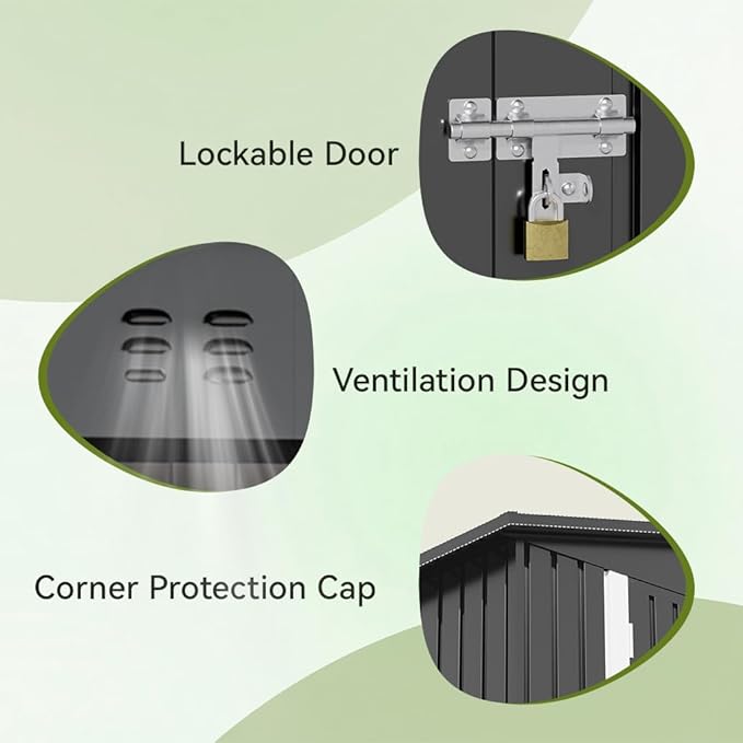 COMHOMA Shed Outdoor Storage Shed Metal,Lockable Doors Tool Sheds with Sloping Roof,Steel Garden Shed with Air Vent for Backyard,Patio,Lawn,Poolside(Grey,8'x6')