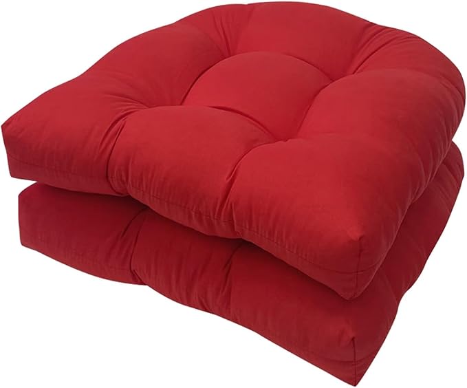 Red Outdoor Indoor Rocking Chair Cushion Patio Seat Cushion Tufted Chair Pads for Porch Wicker Garden Rocking Chair Use 19X19in, Set of 2