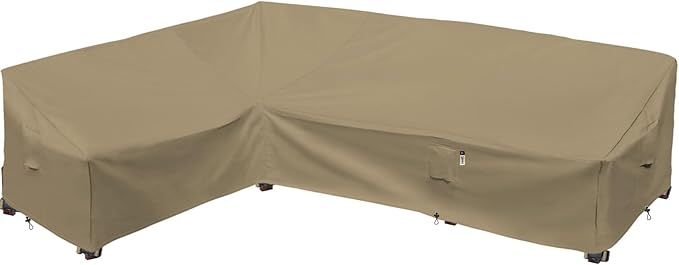 Heavy Duty Outdoor Sectional Sofa Cover, 83"X115" Waterproof 600D Patio Sectional Couch Cover, Lawn Patio Furniture Cover (Desert Khaki, L-Shaped-Left Facing-83 x115)