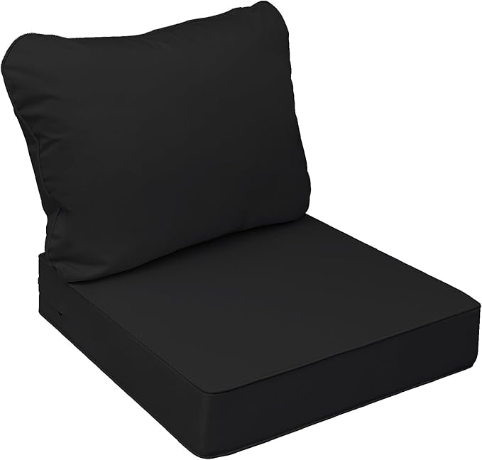 AAAAAcessories Outdoor Seat Cushions for Chairs, Fade-Resistant, Waterproof Patio Furniture Replacement Cushions, 23.5" x 25.5" x 5" + 23.5" x 19", Charcoal Black