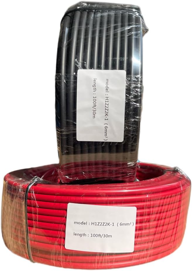 Solar Cable 50Ft 15M 10 awg Wire, 50FT Black + 50FT Red 10 Gauge Solar Extension Cable Wire with 4 Pairs Solar Connectors for RV, Photovoltaic Systems (50, Black red)