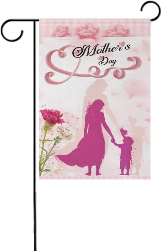 Wamika Mother's Day Garden Flag Pink Flowers Carnations Double Sided Flags 28" x 40" Happy Mothers Day Love Hearts Large House Flag House Banner Yard Outdoor Porch Decorations