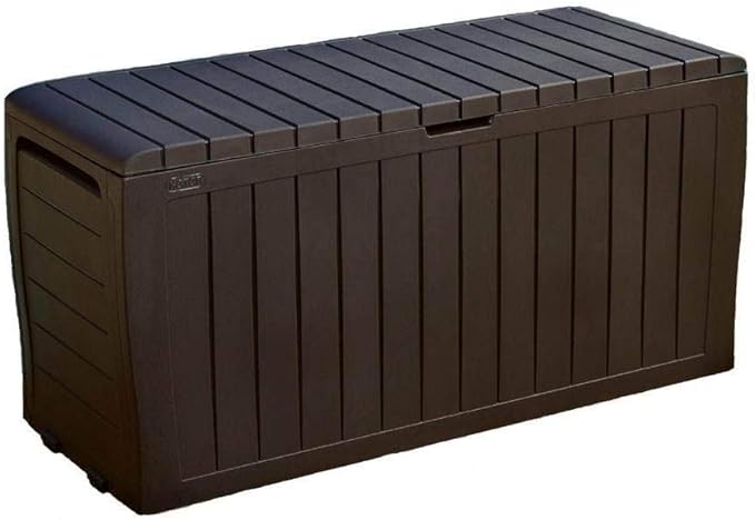 Suncast 22 Gallon Small Resin Storage Seat, Java, SSW600J & Keter Marvel Plus 71 Gallon Resin Outdoor Box for Patio Furniture Cushion Storage, Brown