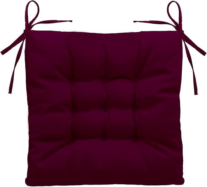 Outdoor Indoor Tufted Chair Cushions, Seat Cushions with Ties, Chair Pads Waterproof for Porch Kitchen Office Garden Magenta 16" x 16", Set of 1