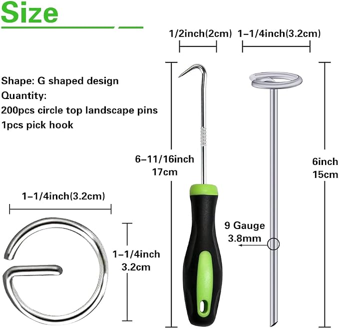 Bakulyor 200Pcs Circle Top Landscape Staples, 6 Inch Garden Stake 9 Gauge Galvanized Landscape Fabric Stakes, Heavy Duty Yard Ground Pins for Outdoor Gardening Weed Barrier Sod Fabric - Silver 6"