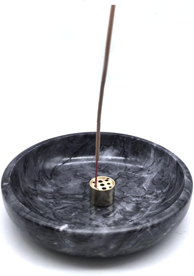 Natural Marble Incense Burner, Stick and Reflux Incense Holder, Handmade Stick Incense Burner, Ideal for Incense Smoking, Incense Burning and Decoration (Extra Large 5.91inBlack)