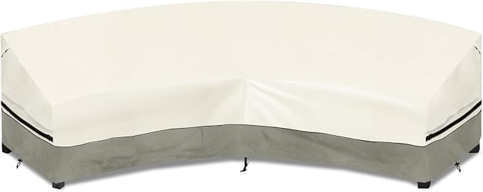Okcool Outdoor Sectional Cover,Curved Patio Furniture Covers for 3-4 Seater Outdoor Furniture Couch,120"(Back Arc Length) x 81"(Front Arc Length) ,White&Grayish Green