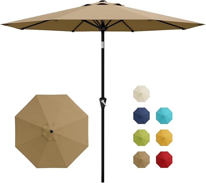 GarveeLife 10FT Umbrella Outdoor Patio, Table Umbrella with Push Button Tilt and Crank, 8 Sturdy Ribs Waterproof UV Protection for Garden, Pool, Deck, Backyard, Market (Khaki)