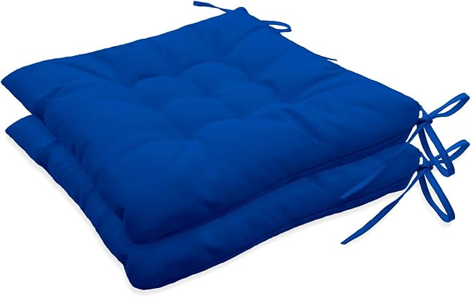 Outdoor Indoor Tufted Chair Cushions, Seat Cushions with Ties, Chair Pads Waterproof for Porch Kitchen Office Garden Royal Blue 16" x 16", Set of 2