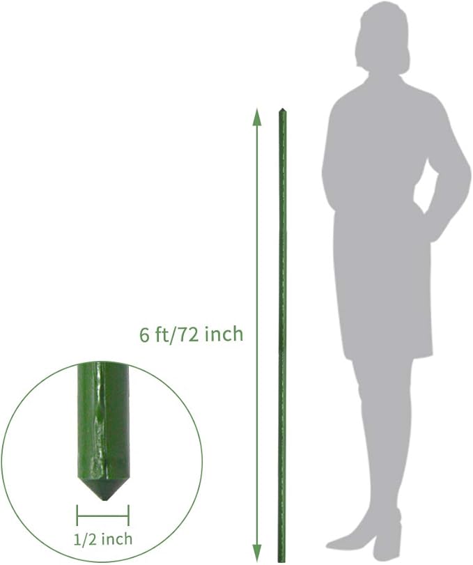 Growsun 6ft Garden Stakes Metal Plastic Coated Plant Cage Supports Tomato Stakes Trellis Climbing for Tomatoes,Trees,Cucumber,Fences,Beans,25 Pack