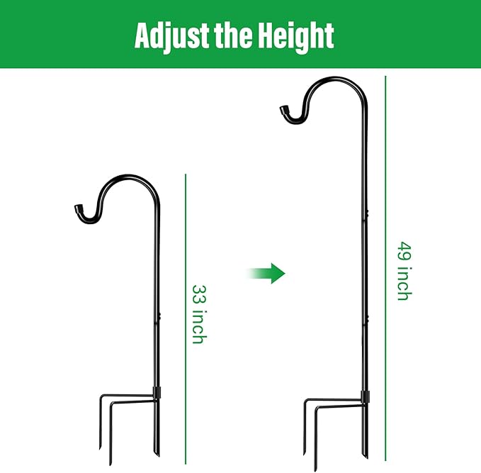 GOFORWILD Shepherd Hooks Adjustable, Premium Metal Garden Hook for Outdoor, Hanging Plant, Solar Lights, Lanterns, Bird Feeders, and Wedding Decor, 49 Inch, 6 Pack