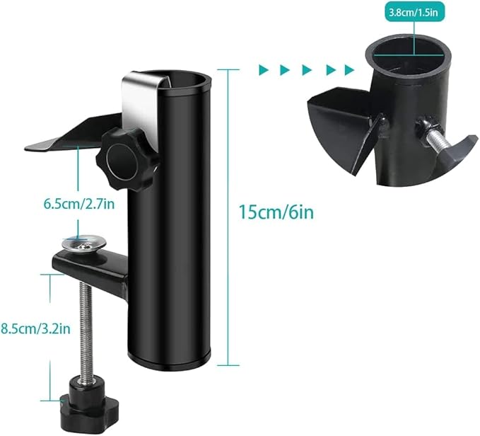 weallbuy Chair Umbrella Clamp Stand, Deck Umbrella Mount, Patio Umbrella Holder for Chair, Clamp Fixed Clip for Beach Fishing Outdoor Camping Boat Umbrella