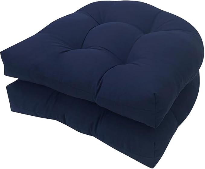 Set of 2 U-Shaped Navy Blue Rocking Chair Cushion 19in Tufted Wicker Porch Seat Cushion Replacement Patio Chair Seat Pads for Indoor Outdoor