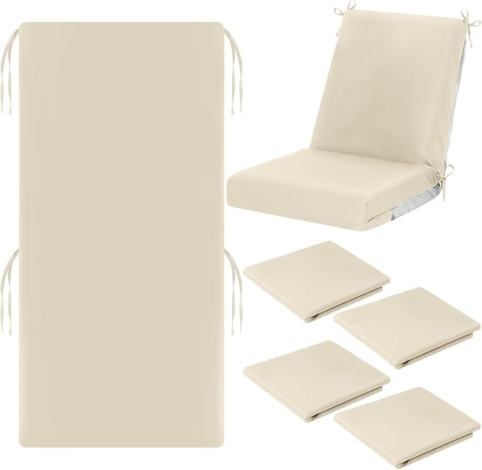 Tudomro 4 Pcs Outdoor High Back Chair Cushion Covers (Not Includes Cushion) Waterproof Patio Replacement Rocking Chair Slipcover Seat Pad Cover with Tie for Furniture (Beige,44'' X 21'')