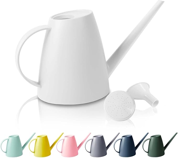 Watering Can for Indoor Outdoor Plants, Modern Small Watering Cans with Removable Nozzle, Long Spout Watering Can for Indoor Bonsai Plants Garden Flowers 1/2 Gallon 1.8L 60OZ (White)