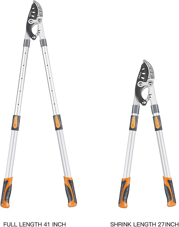 AIRAJ Telescoping Anvil Loppers, Heavy Duty Branch Cutter Tree Trimmer with SK5 Steel Spare Blade, 27-41''Adjustable Aluminum Handle, Labor-Saving Garden Tools for Cutting Thick Branches Up to 2 Inch
